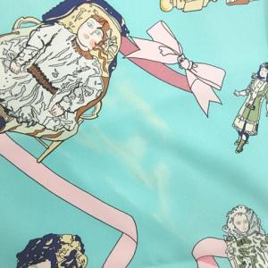 HERMES カレ90 HELLO-DOLLY スカーフ ストール アンティークドール カレジェアン 青