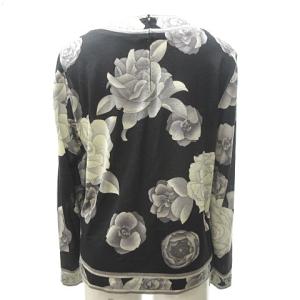 LEONARD FASHION フラワー プリント カットソー Tシャツ シルク混 花柄 総柄 黒 ブラック グレー M 1023 WY