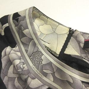 LEONARD FASHION フラワー プリント カットソー Tシャツ シルク混 花柄 総柄 黒 ブラック グレー M 1023 WY