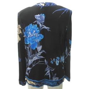 LEONARD PARIS カットソー シルク 長袖 花柄 フラワー ブラック×ブルー×ベージュ 40