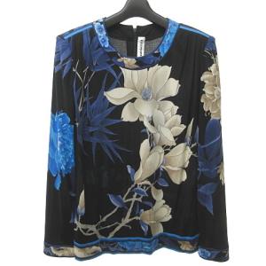 LEONARD PARIS カットソー シルク 長袖 花柄 フラワー ブラック×ブルー×ベージュ 40