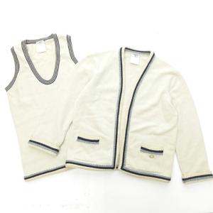05A カシミヤ100 アンサンブルニット ジャケット カットソー ココマーク 白系