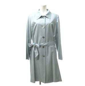 ダブル ロングコート シルク ベルト付 日本製 水色 ライトブルー 13+ LL位 STK 1029