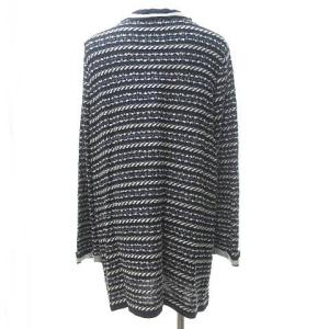 Leilian 銀タグ ブローチ付き ニット ジャケット カーディガン ロング ラメツイード ネイビー