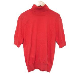 タグ付き 半袖ニット タートルネック 13号 レッド