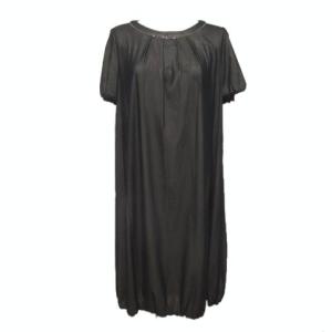 胸元ラインストーン ワンピース 13＋ ひざ丈 半袖 バルーン パワーネット ブラック