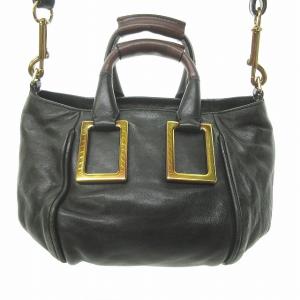 Chloe ショルダーバッグ ミニバッグ ハンドバッグ 肩掛けカバン 斜め掛け 鞄 レザー メタルプレート 2WAY ブラック 黒 STK