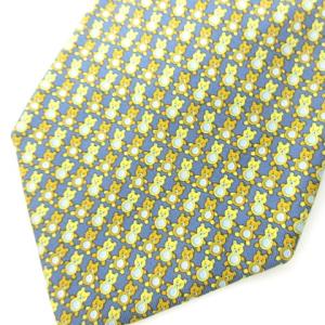 Salvatore Ferragamo テディベア柄 ネクタイ レギュラータイ 総柄 ネイビー イエロー