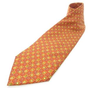 ネクタイ レギュラータイ シルク チェッカー柄 馬術道具 総柄 イタリア製 オレンジ レッド