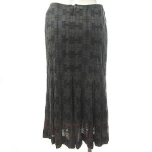HERMES ゴルチエ期 チェック プリーツ スカート ミモレ丈 総柄 ウール フランス製 グレー 34 約XS?S 1111 IBO30