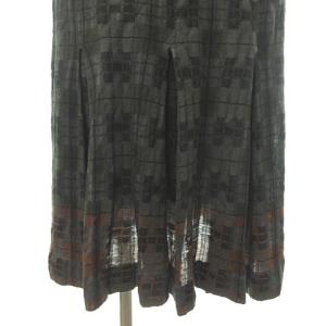HERMES ゴルチエ期 チェック プリーツ スカート ミモレ丈 総柄 ウール フランス製 グレー 34 約XS?S 1111 IBO30