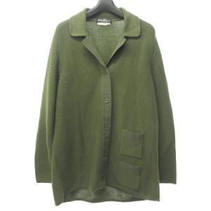 ヴィンテージ ヴァラ金具 襟付き ニット カーディガン セーター ポケット イタリア製 L グリーン