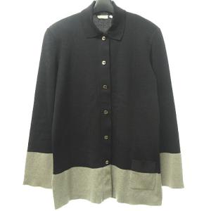 美品 ヴィンテージ ヴァラ金具 襟付き ニット カーディガン セーターバイカラー イタリア製 M 黒 ブラック ベージュ 1111