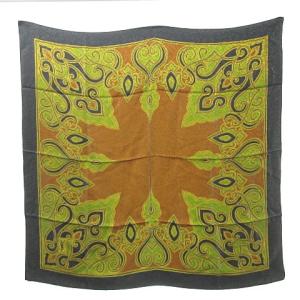 YVES SAINT LAURENT YSL スカーフ シルク 光沢 額縁装飾模様 ひび割れ風 マルチカラー