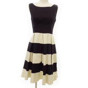 ワンピース ノースリーブ フレア ひざ丈 ボーダー 2 M 黒 ベージュ IBO30 1117