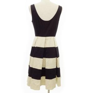 kate spade new york ワンピース ノースリーブ フレア ひざ丈 ボーダー 2 M 黒 ベージュ IBO30 1117
