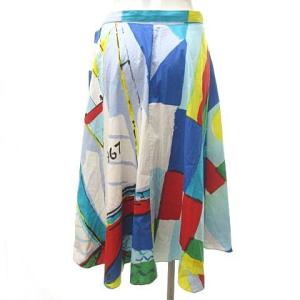 RALPH LAUREN パステル画風 ラップ フレア スカート ひざ丈 総柄 国内正規品 マルチカラー 9 約M 1108 IBO30