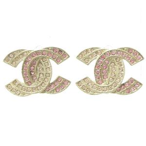 A16 ココマーク イヤリング ラインストーン バイカラー クリップタイプ ゴールド金具 ピンク