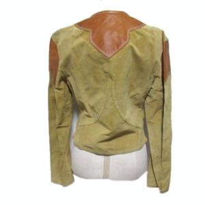 EMPORIO ARMANI レザージャケット ノーカラー 切替 前結び キャメル 40