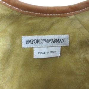 EMPORIO ARMANI レザージャケット ノーカラー 切替 前結び キャメル 40