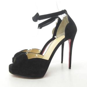 Christian Louboutin AKETATA ストラップ パンプス スエード アシンメトリー スカラップ 12cmヒール ブラック
