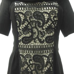 EPOCA デコルテ レース ワンピース ドレス ひざ丈 総柄 40 約M 黒 ブラック 1209 IBO32