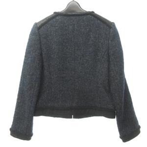 EPOCA ツイード ノーカラー ジャケット ブレザー バイカラー 40 ネイビー ブラック