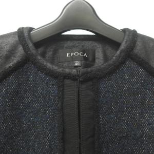 EPOCA ツイード ノーカラー ジャケット ブレザー バイカラー 40 ネイビー ブラック