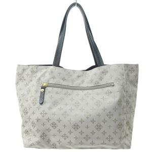 russet 美品 ロゴ プリント トートバッグ ハンドバッグ 総柄 レザーハンドル 日本製 軽量 グレー 紺 ネイビー 1203 IBO32