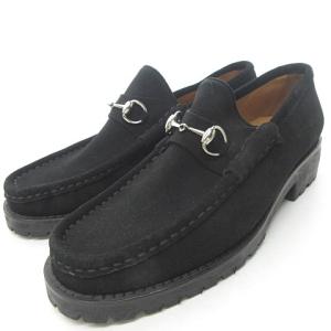 GUCCI スエード ホースビット ローファー スリッポン モカシン シューズ 36.5 シルバー金具 ブラック