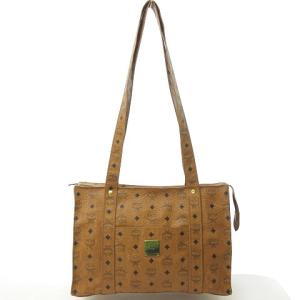MCM 定番 ヴィセトス レザー ショルダーバッグ トートバッグ A4収納可 総柄 ロゴ 茶 ブラウン 1129 IBO32