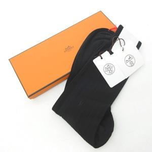 タグ付き H刺繍 ハイソックス フットウェア 靴下 ウール100% 箱付き イタリア製 ブラック