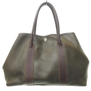 HERMES ガーデンパーティーPM アマゾニア トートバッグ キャンバス レザー 茶