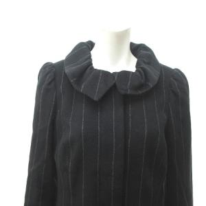 M'S GRACY ストライプ柄 コート リボン 2WAY ウール混 TD-429511 紺 ネイビー 40 約L 1215
