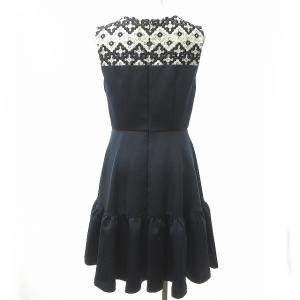 Chesty 近年モデル フラワー× レース  フレア ワンピース ひざ下丈 ノースリーブ 花柄 1 約S?M 紺 ネイビー 白 ホワイト