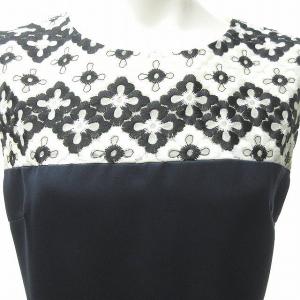 Chesty 近年モデル フラワー× レース  フレア ワンピース ひざ下丈 ノースリーブ 花柄 1 約S?M 紺 ネイビー 白 ホワイト