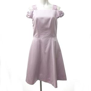 19SS リボン × フラワー オフショルダー フレアワンピース ひざ丈 ラベンダー 12S514