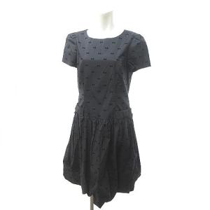 ワンピース 総柄 リボン装飾 半袖 NF-721521 黒 ブラック 40 約L 0111