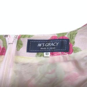 M'S GRACY バラ ワンピース ひざ丈 半袖 花柄 リボン ピンク 40 L X 0118