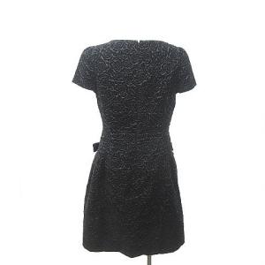 M'S GRACY ワンピース エンボス加工 ベロアリボン装飾 ひざ丈 半袖 IT-421712 黒 ブラック 40 約L 0111