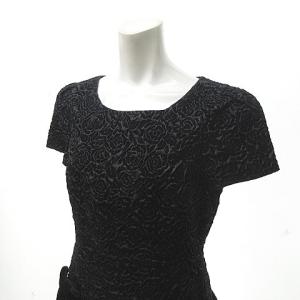 M'S GRACY ワンピース エンボス加工 ベロアリボン装飾 ひざ丈 半袖 IT-421712 黒 ブラック 40 約L 0111