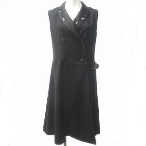 美品 近年モデル ビジュー付き プリーツ ワンピース ノースリーブ ひざ下丈 11A507 0 約S 黒 ブラック 1216