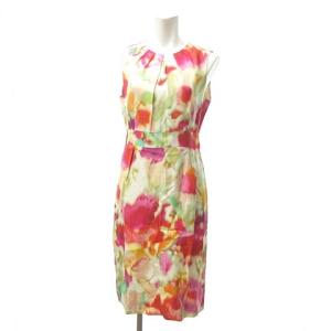 水彩柄 オレンジ系 ワンピース ひざ丈 ノースリーブ NJMU3274 マルチカラー