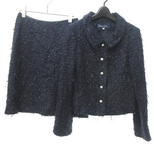 ラメツイード スカート スーツ セットアップ ジャケット セミフォーマル 式典 総柄 日本製 38 約M 紺 ネイビー 1218