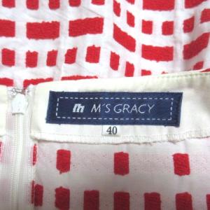M'S GRACY ワンピース ひざ丈 半袖 サガラ刺繍 スクエアネック 赤 白 レッド ホワイト 40 L X 0116