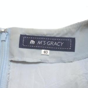 M'S GRACY ワンピース 総レース ひざ丈 半袖 水色 リボン 40 L X 0117