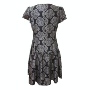 M'S GRACY ワンピース ひざ丈 半袖 バラ柄 花柄 黒 灰 ブラック グレー 40 L X 0117