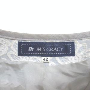 M'S GRACY ワンピース ひざ丈 長袖 大きいサイズ 42 LL レース ジップアップ グレー 白 ホワイト X 0117
