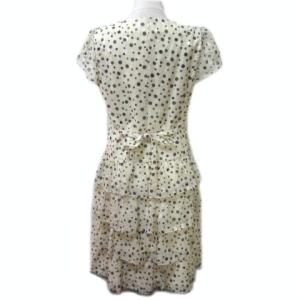 M'S GRACY ワンピース ひざ丈 半袖 ティアード ドット 水玉 リボン ベージュ 40 L ウエストリボン X 0117