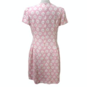 M'S GRACY ワンピース ひざ丈 半袖 花柄 リボン ピンク ウール コットン 40 L X 0117